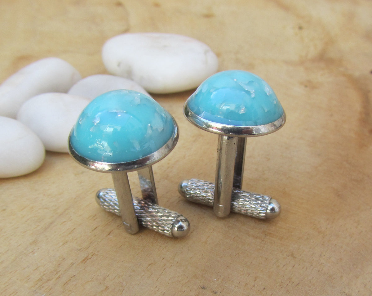 Turquoise Silver Flakes Resin Cufflinks