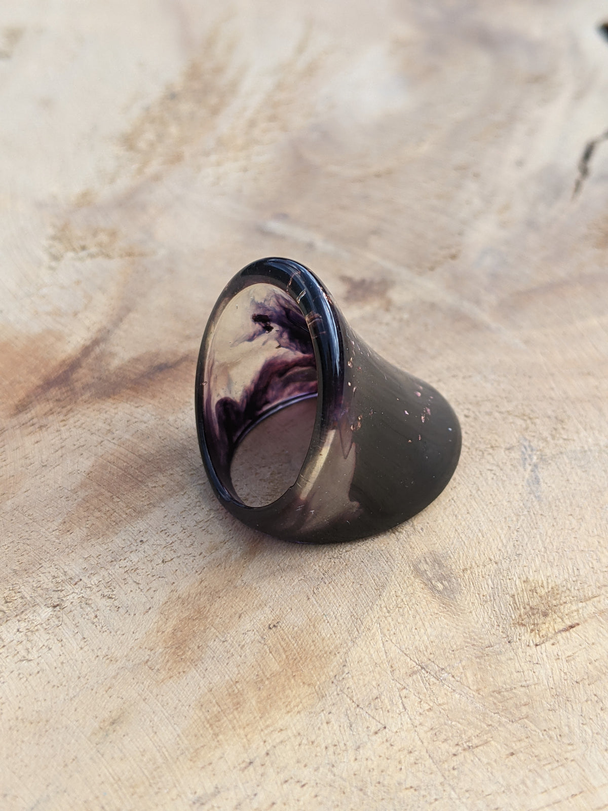 Unique purple ink resin ring with metallic copper flakes by EL-Creations