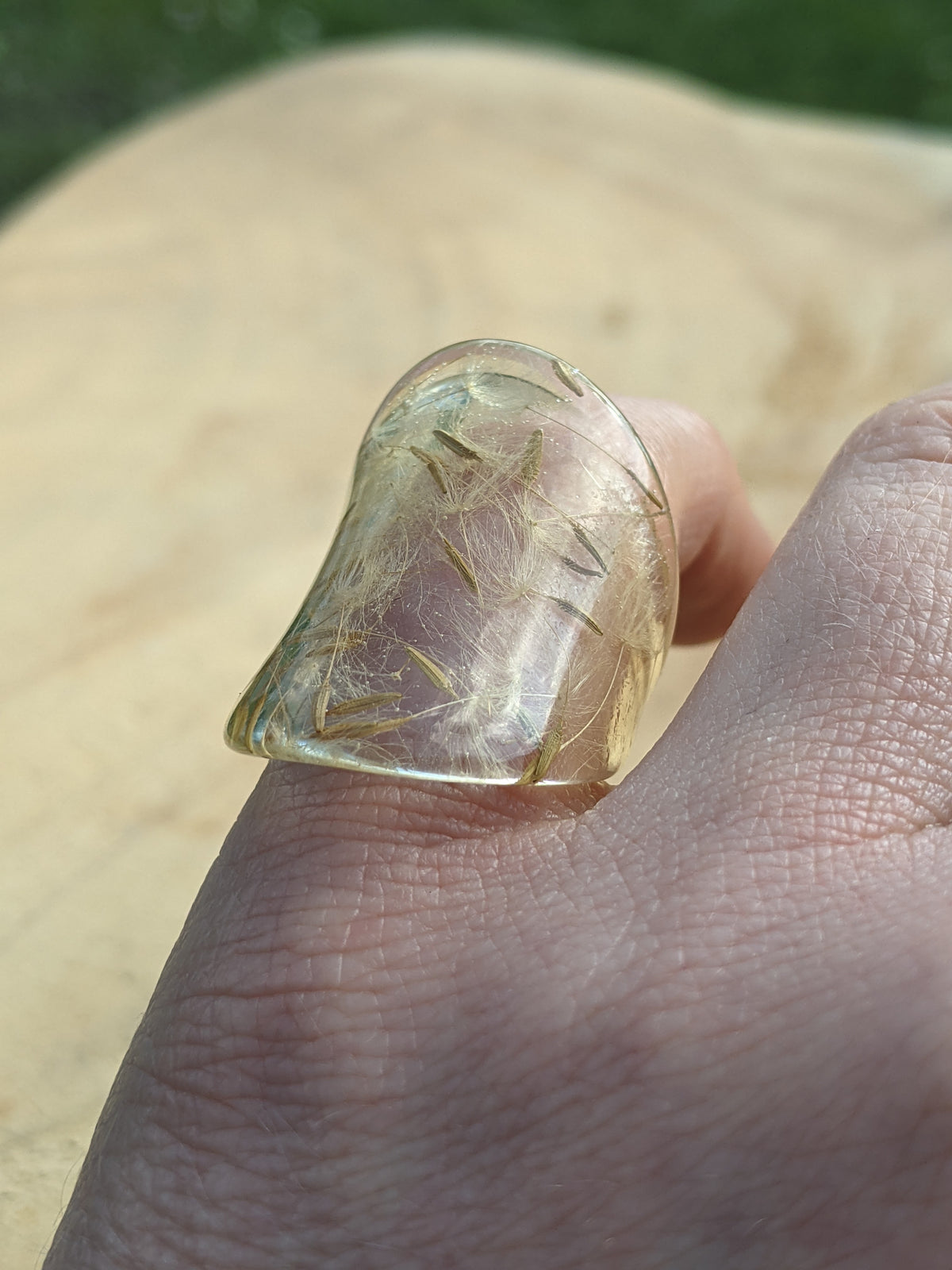 Crystal clear dandelion seed resin ring – EL-Creations