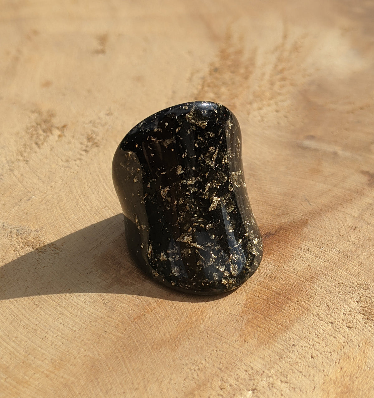 Artisan Black Resin Ring with Gold Leaf Flakes by EL-Creations