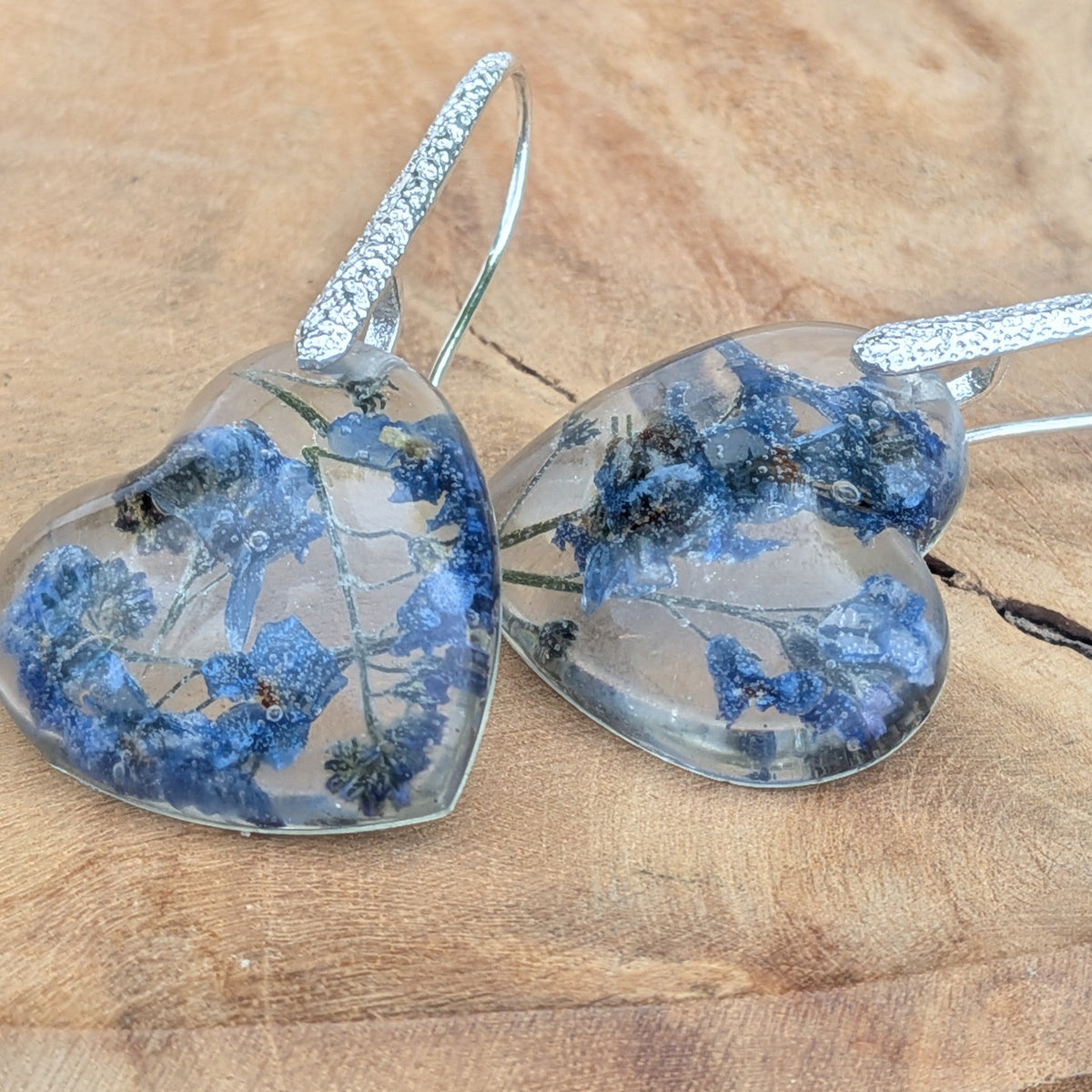 Nature inspired forget-me-not heart earrings gift for her by EL-Creations