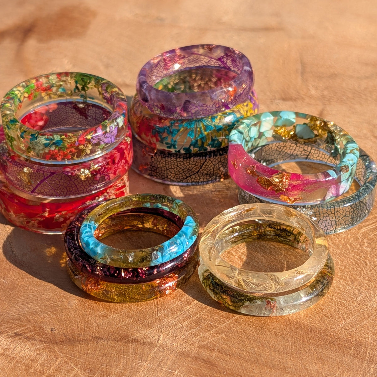 Collection of handmade floral resin rings - EL-Creations
