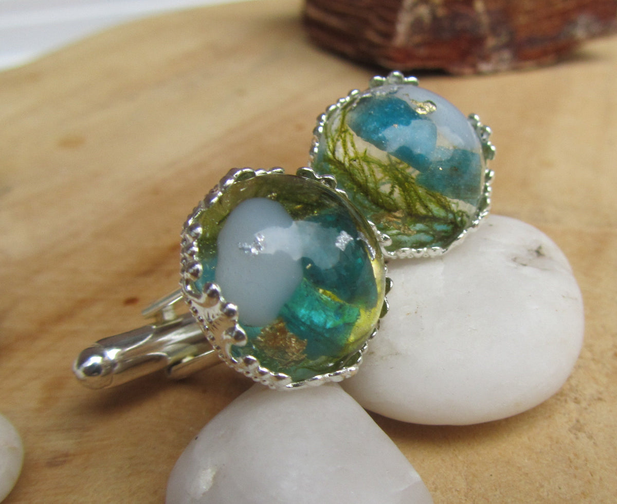 Collection of handmade resin cufflinks, crafted in Belgium — EL Creations