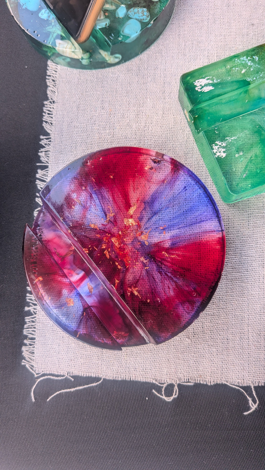 Crimson Galaxy Resin Phone Stand