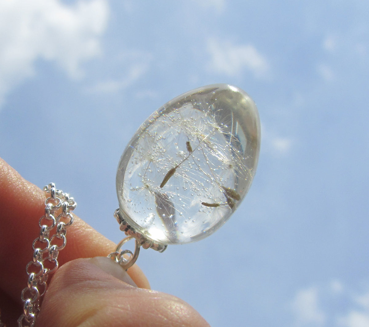 Botanical resin necklace with natural dandelion seeds EL-Creations