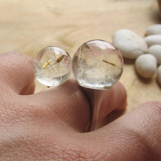 real dandelion double sphere resin ring  EL-CreationS