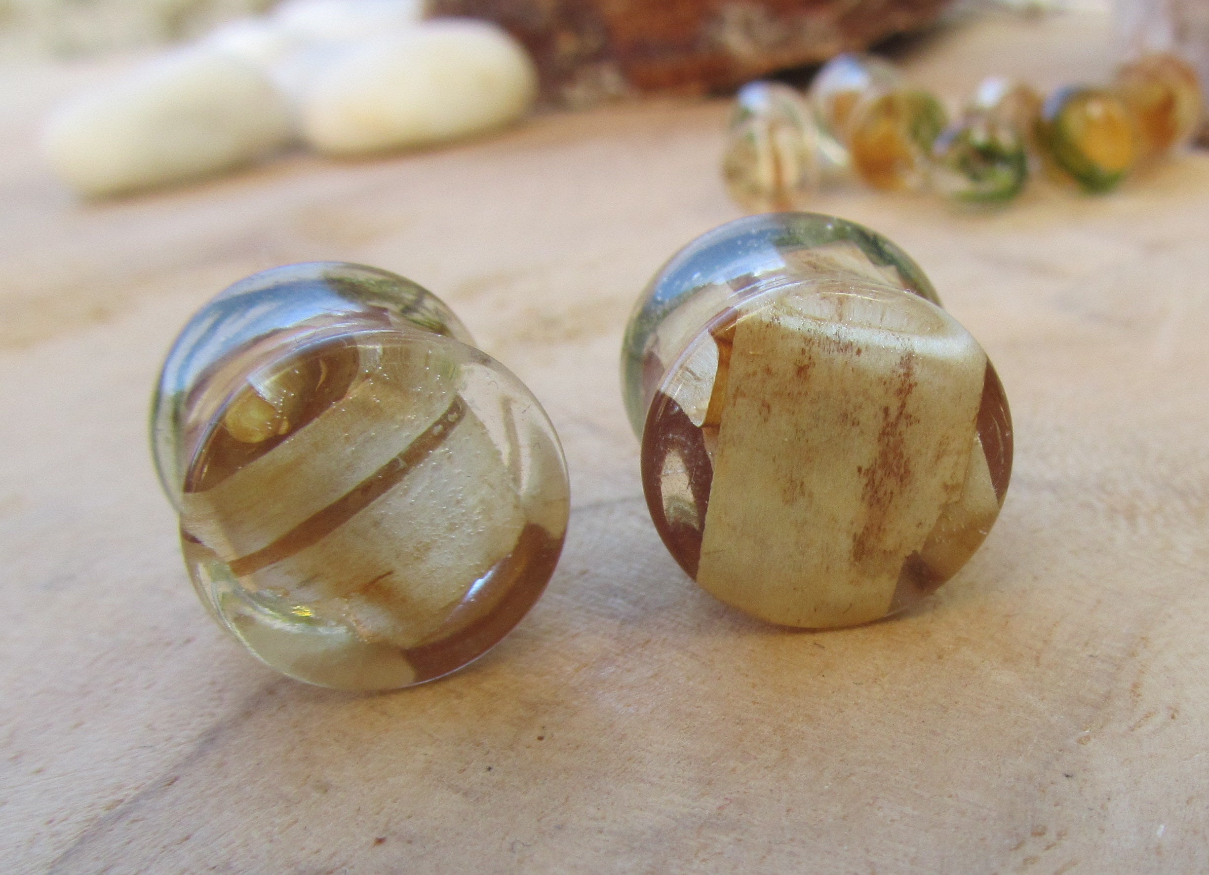 Nature plug earrings, moss plug gauges, plant tunnel plug earrings