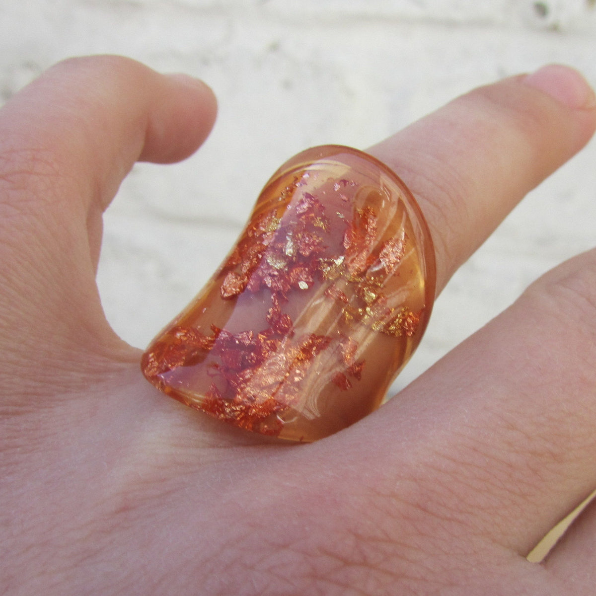 Handmade amber tube resin statement ring by EL-Creations