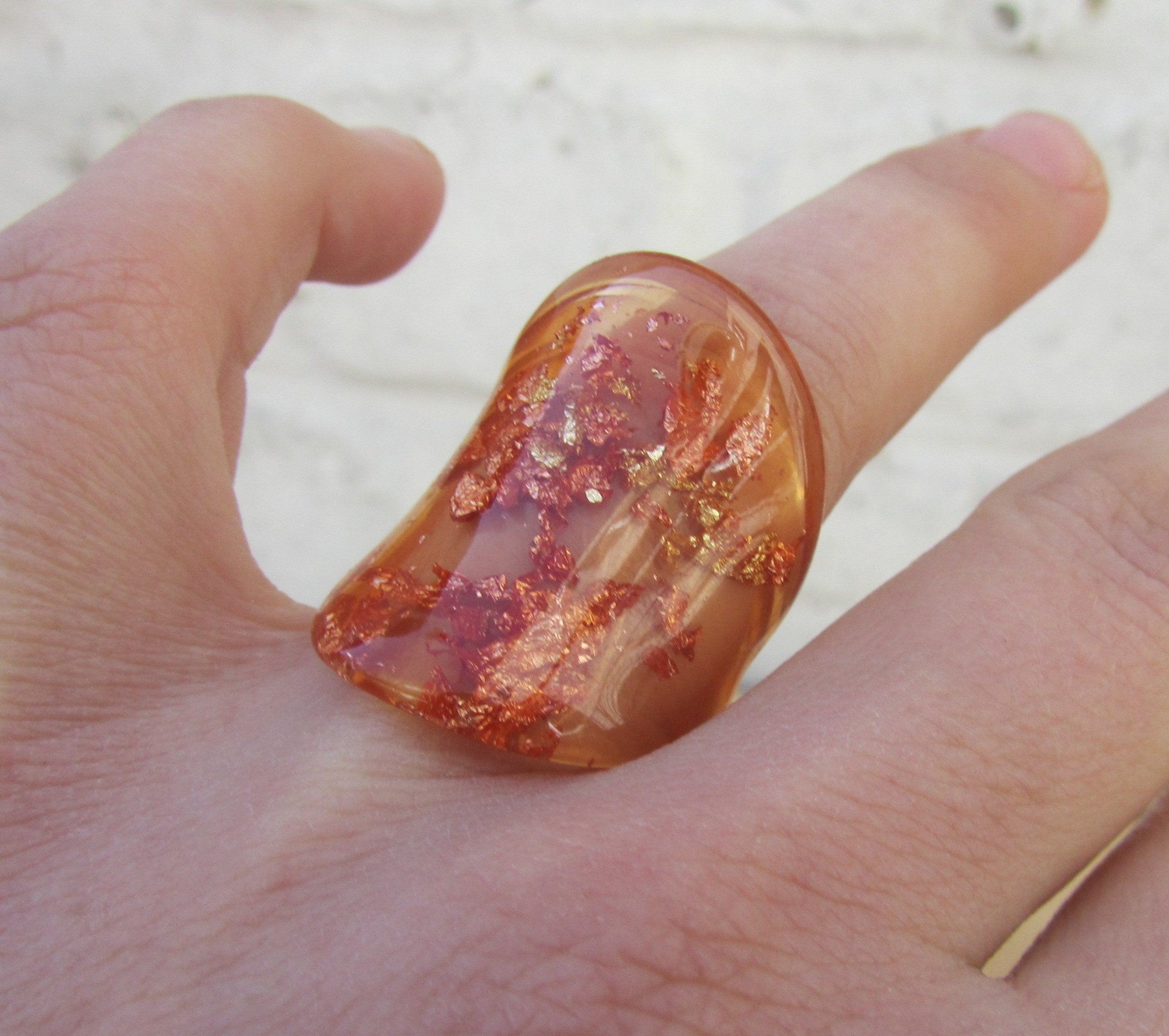 Statement Resin Ring - Amber Color Tube Ring