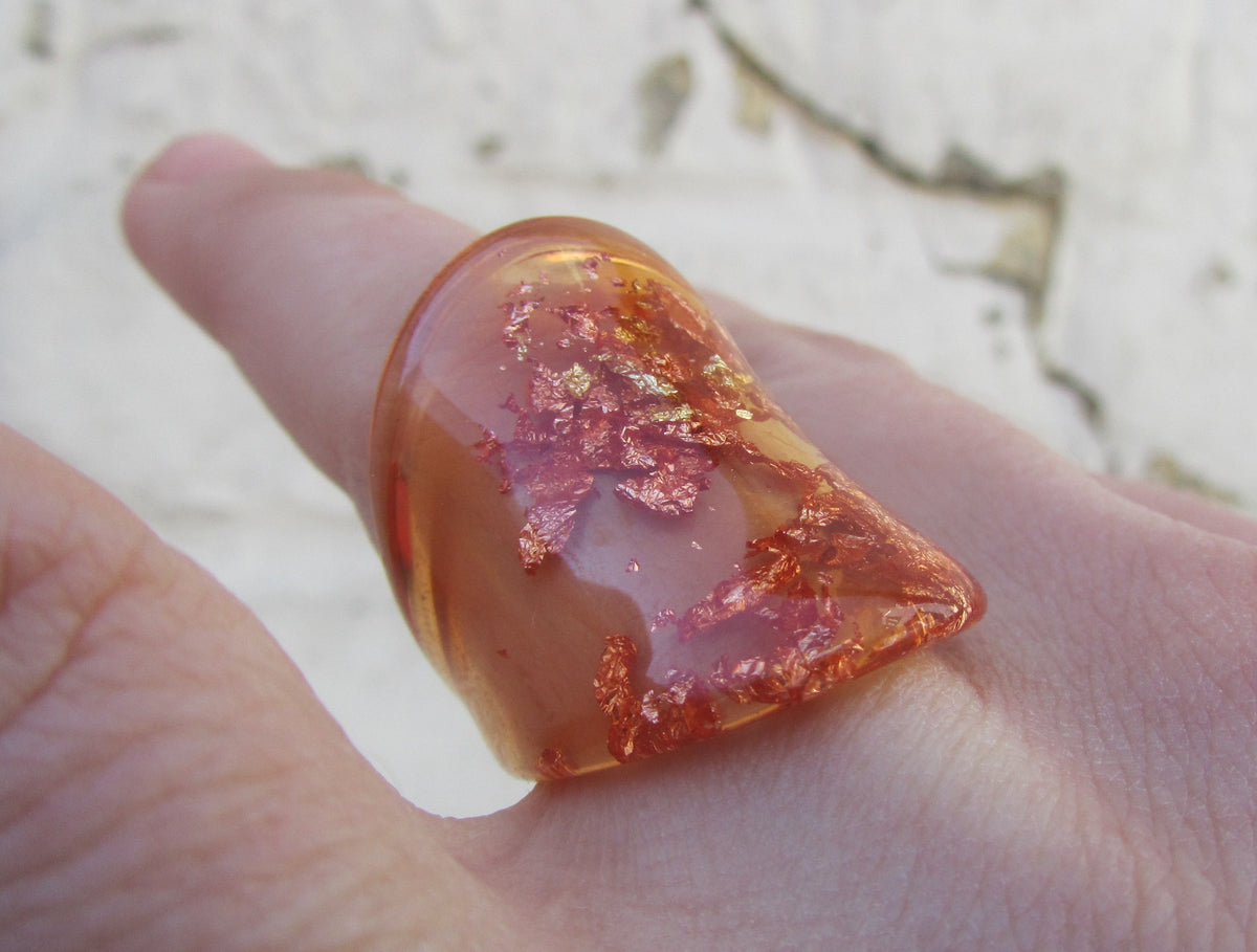 Modern amber color resin tube ring with glossy finish by EL-Creations
