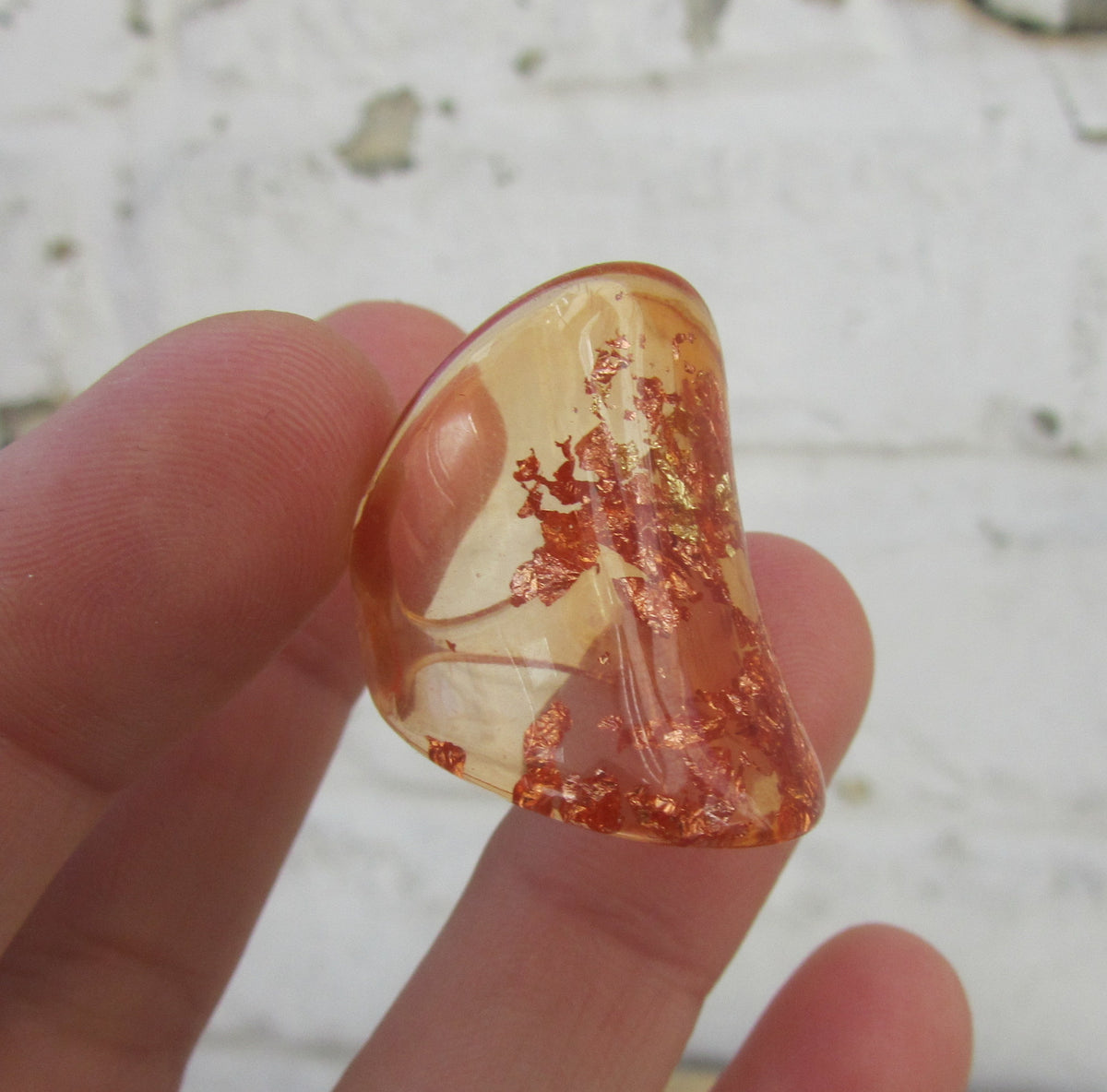 Contemporary handmade amber resin ring in tube design by EL-Creations