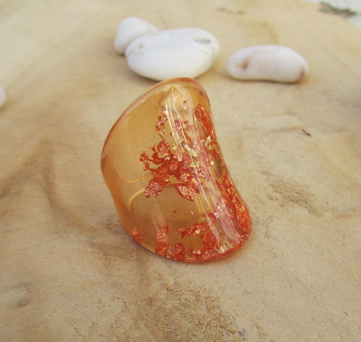 Bold amber statement resin ring with sculptural shape by EL-Creations