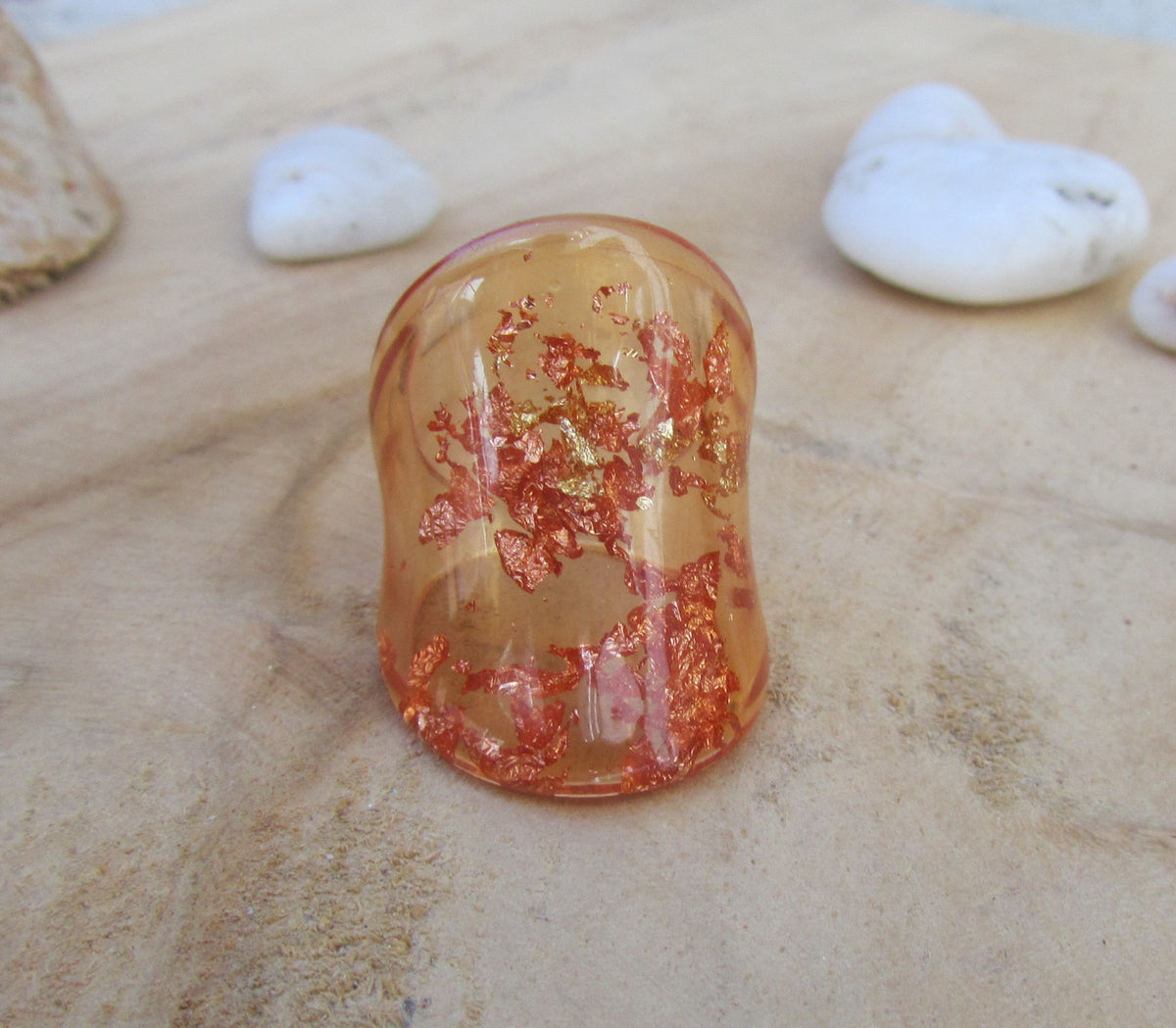 Minimalist amber resin tube ring handcrafted by EL-Creations
