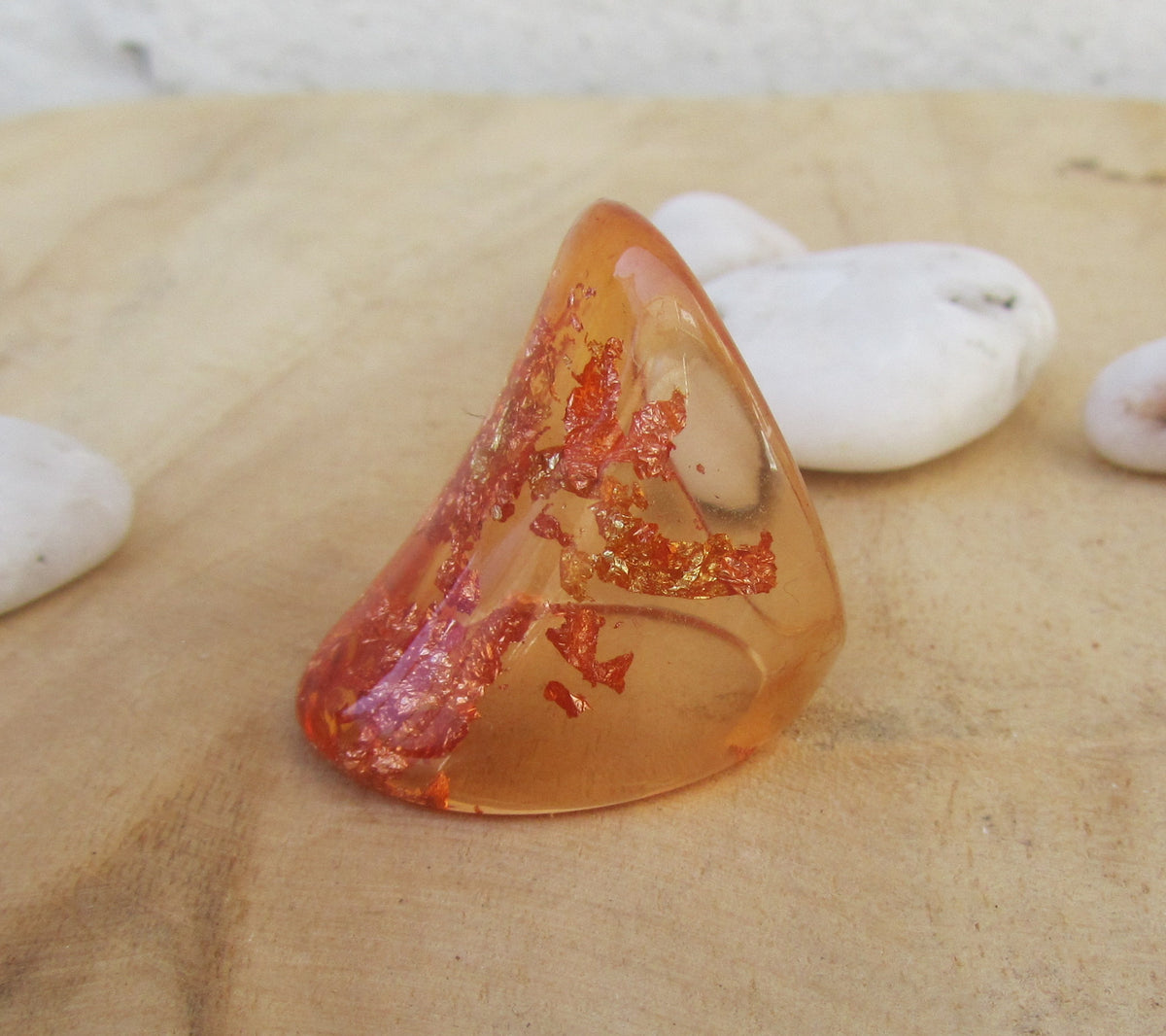 Glossy amber color statement ring made from resin by EL-Creations