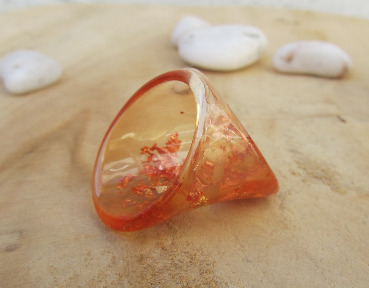 Unique handmade amber tube resin jewelry ring by EL-Creations