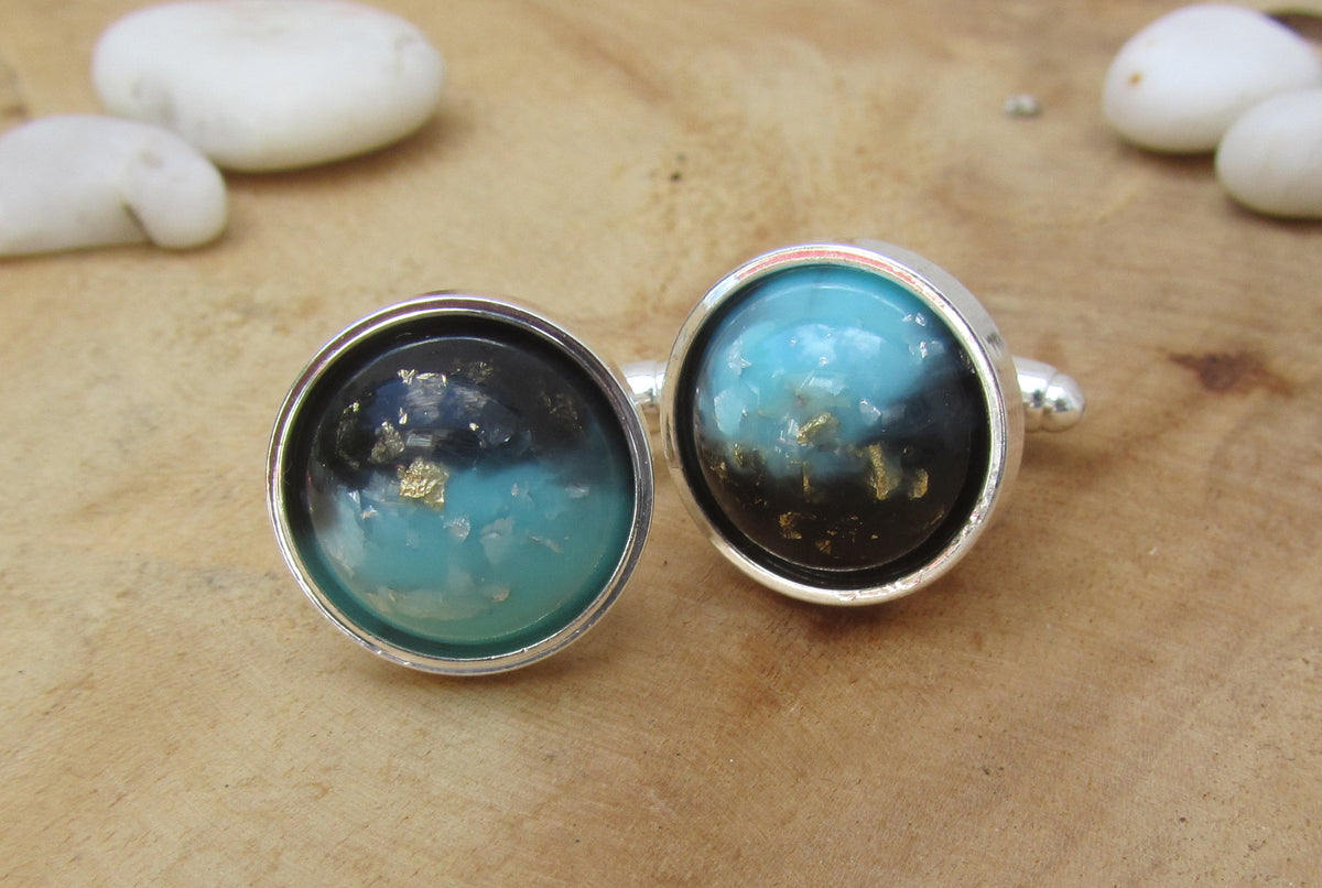 Ocean Gradient Gold Silver Flakes Resin Cufflinks