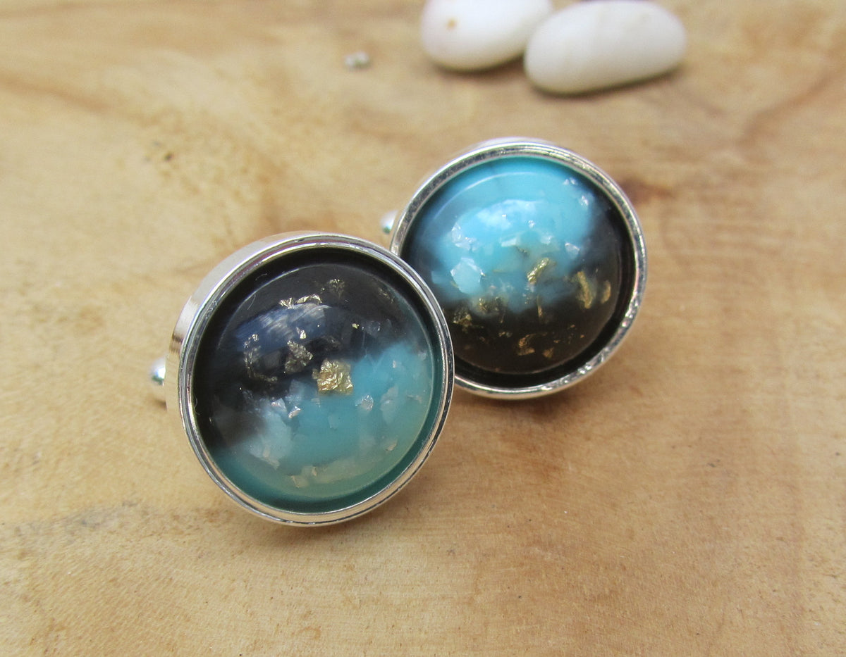 Ocean Gradient Gold Silver Flakes Resin Cufflinks