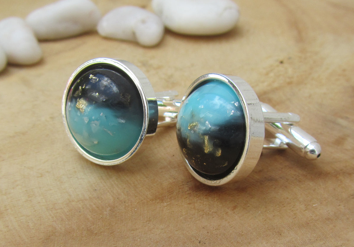 Ocean Gradient Gold Silver Flakes Resin Cufflinks