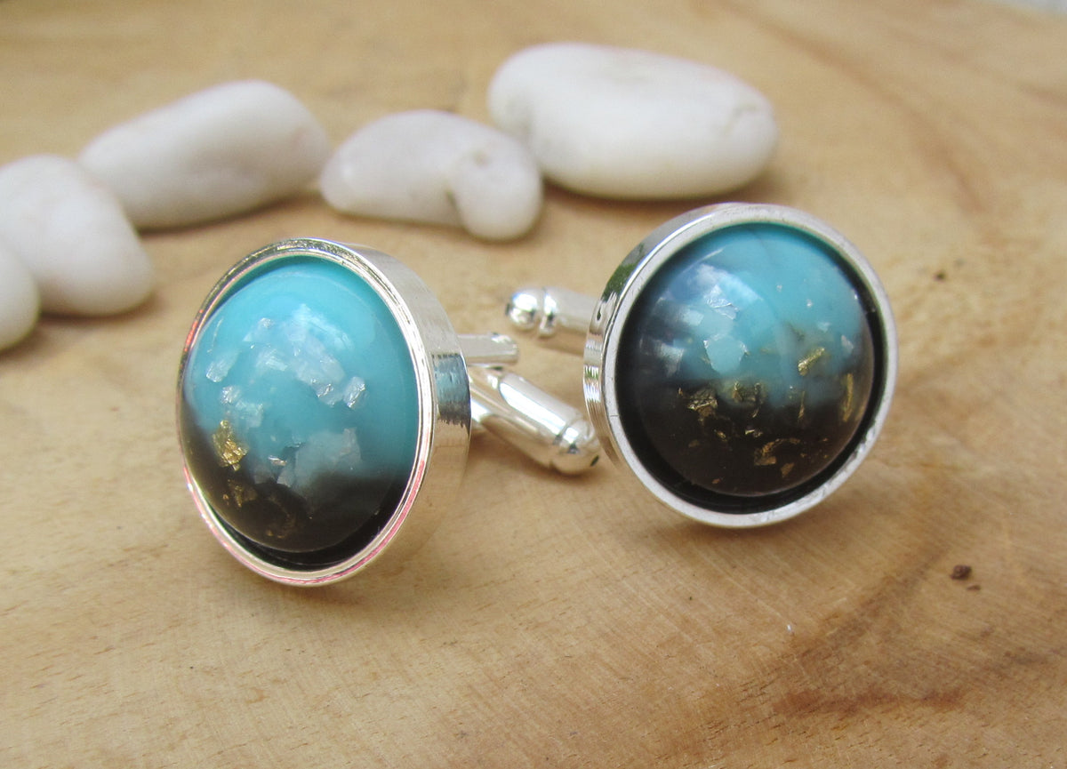 Ocean Gradient Gold Silver Flakes Resin Cufflinks