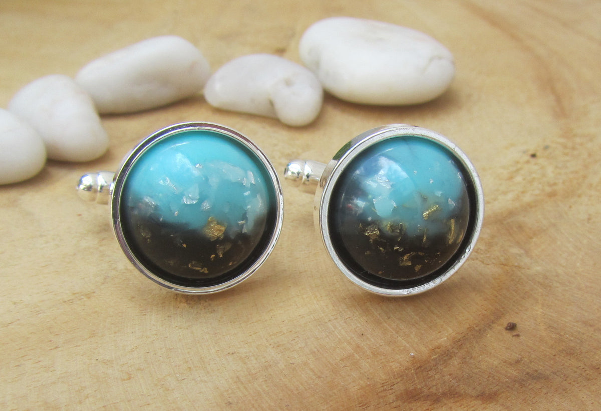Ocean Gradient Gold Silver Flakes Resin Cufflinks