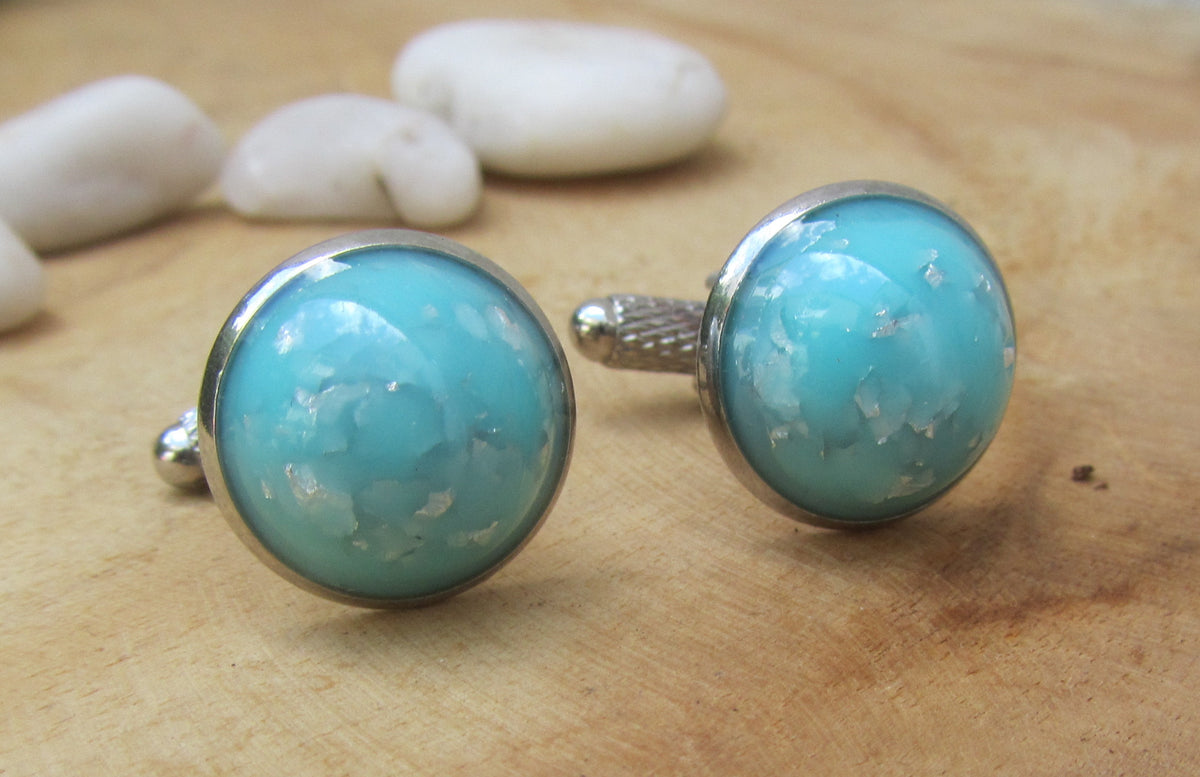 Turquoise Silver Flakes Resin Cufflinks
