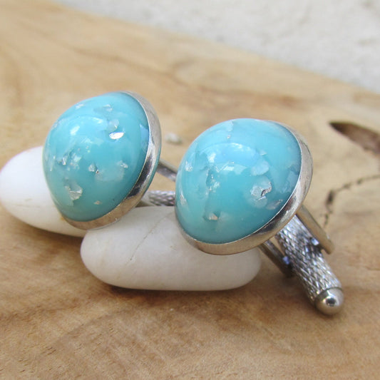 Turquoise Silver Flakes Resin Cufflinks