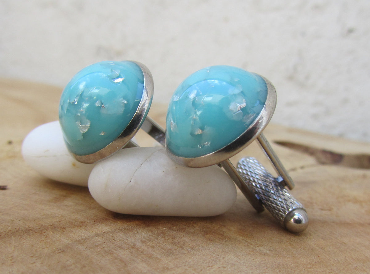 Turquoise Silver Flakes Resin Cufflinks