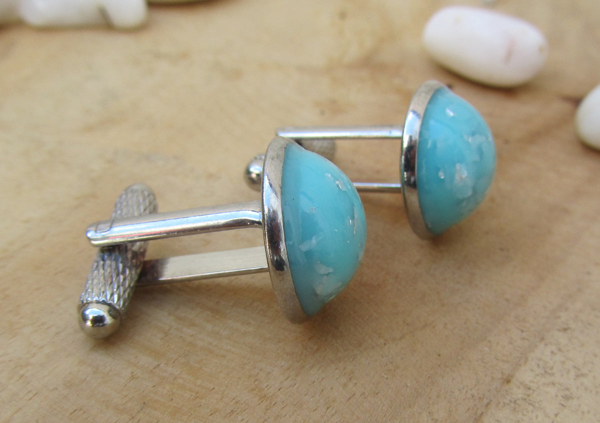 Turquoise Silver Flakes Resin Cufflinks