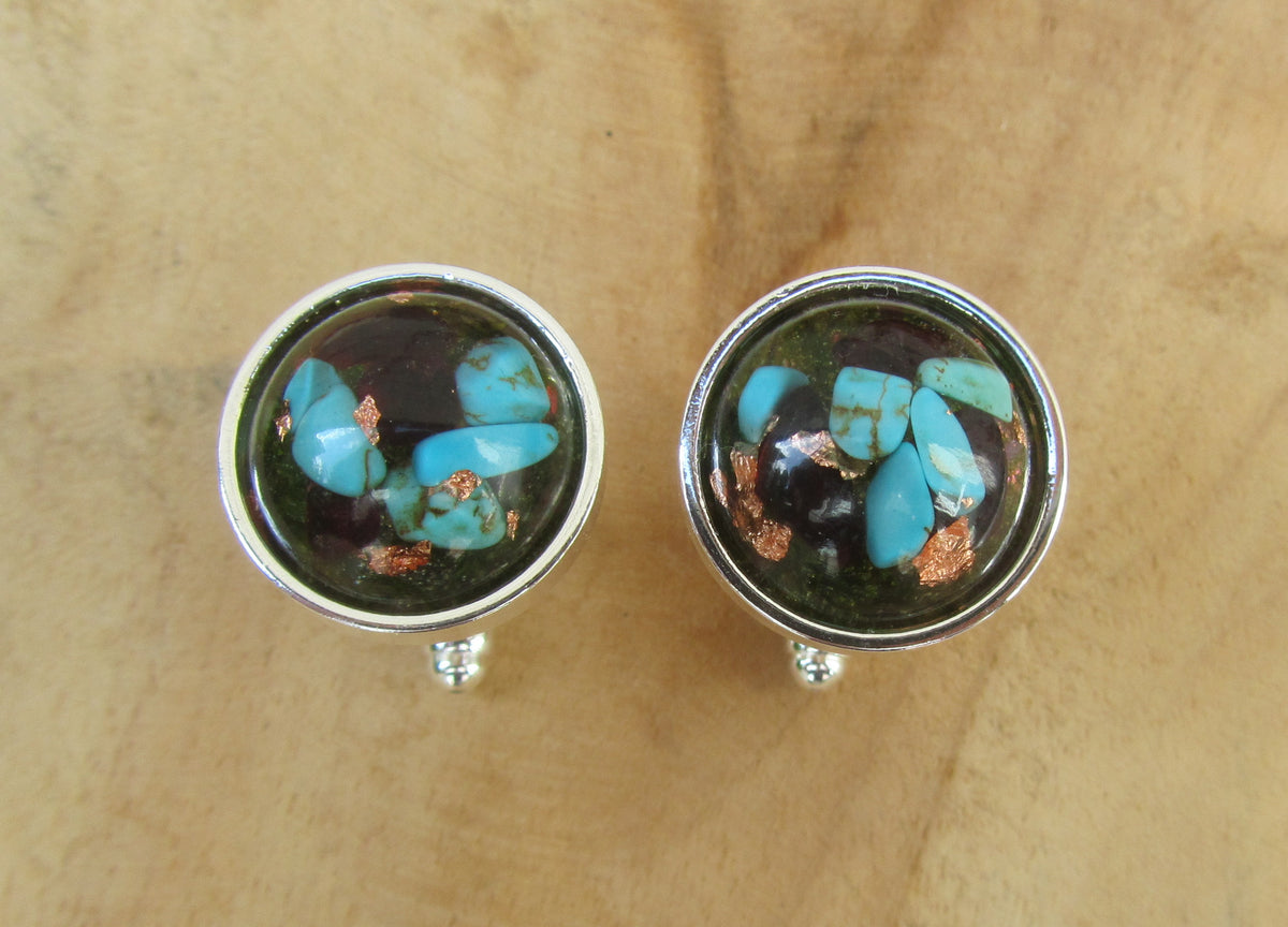Turquoise Garnet Moss Copper Flakes Resin Cufflinks