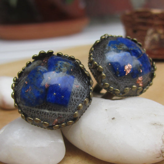 Lapis Lazuli Copper Flakes Resin Cufflinks