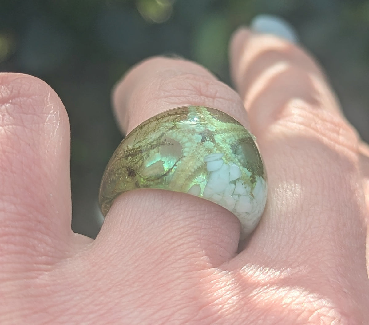 Coastal resin ring with real starfish in crystal clear resin by EL-Creations