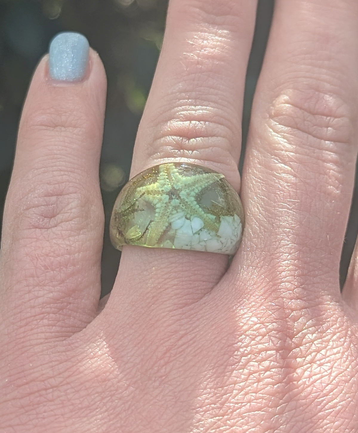 Nature inspired resin ring with white stone and green moss by EL-Creations