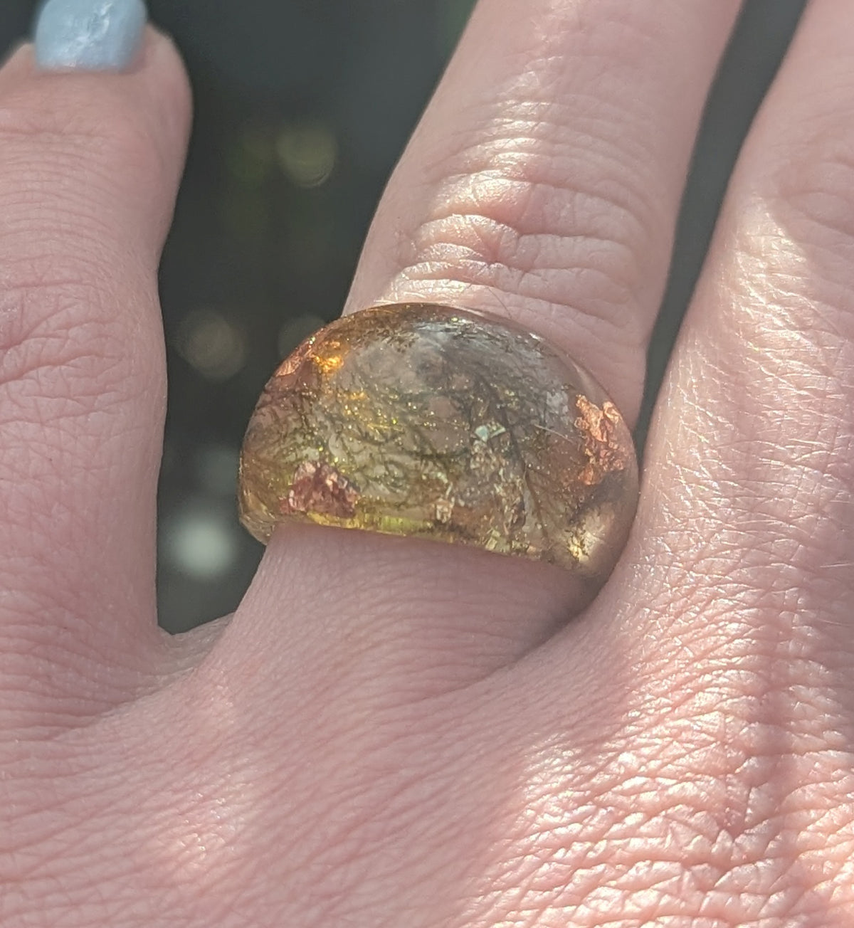 Unique moss resin ring inspired by woodland nature by EL-Creations