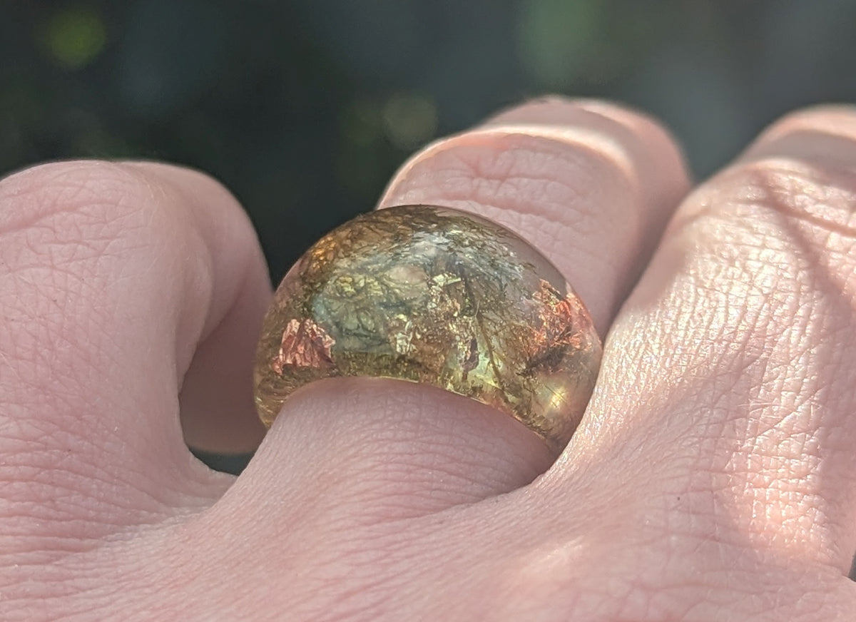 Woodland resin ring with real moss preserved in clear resin by EL-Creations
