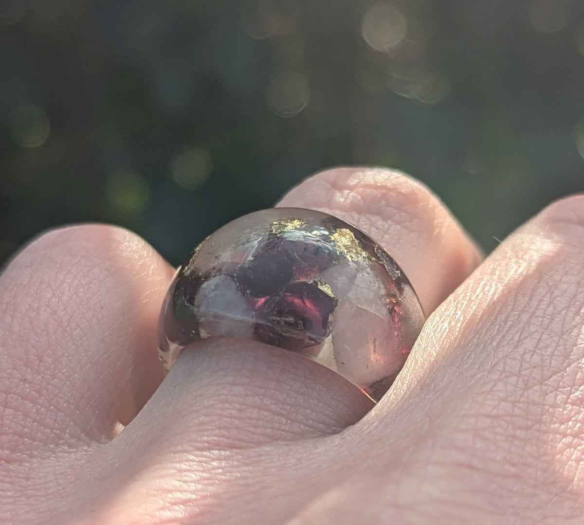Natural garnet and rose quartz handmade jewelry ring by EL-Creations