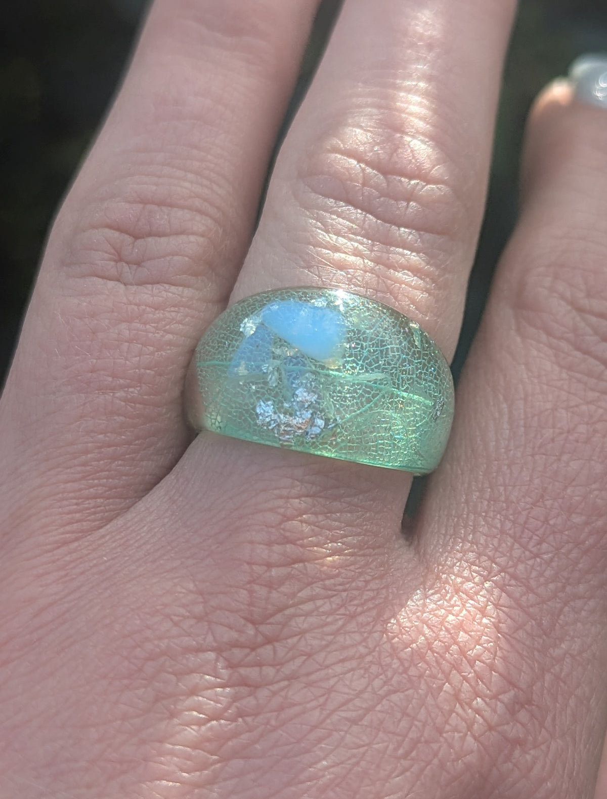 Botanical resin ring with genuine aquamarine crystal by EL-Creations