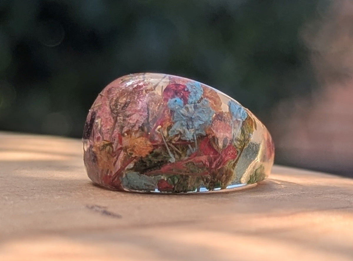 Nature inspired rainbow floral resin ring by EL-Creations