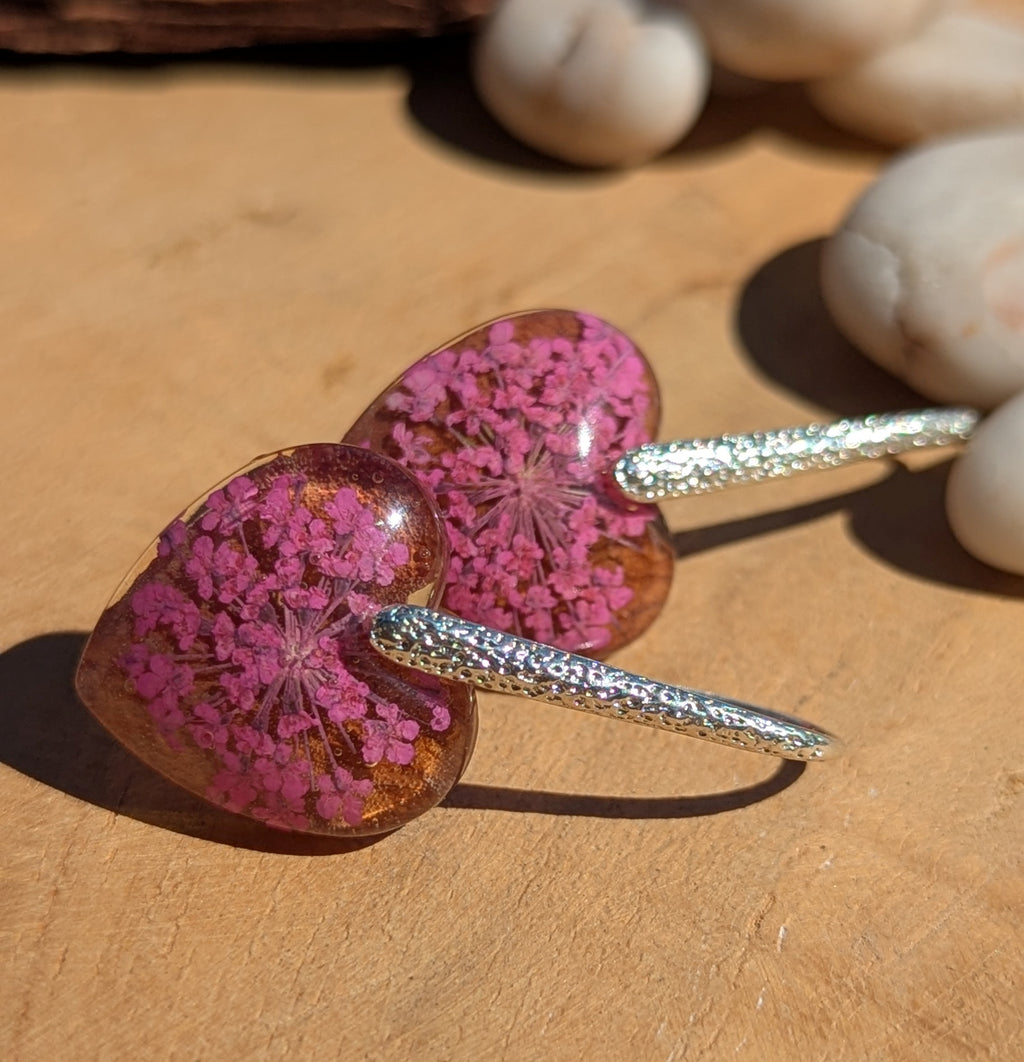 Boucles d'oreilles fleurs violettes, Cadeau femme, Bijoux inspirés par la nature