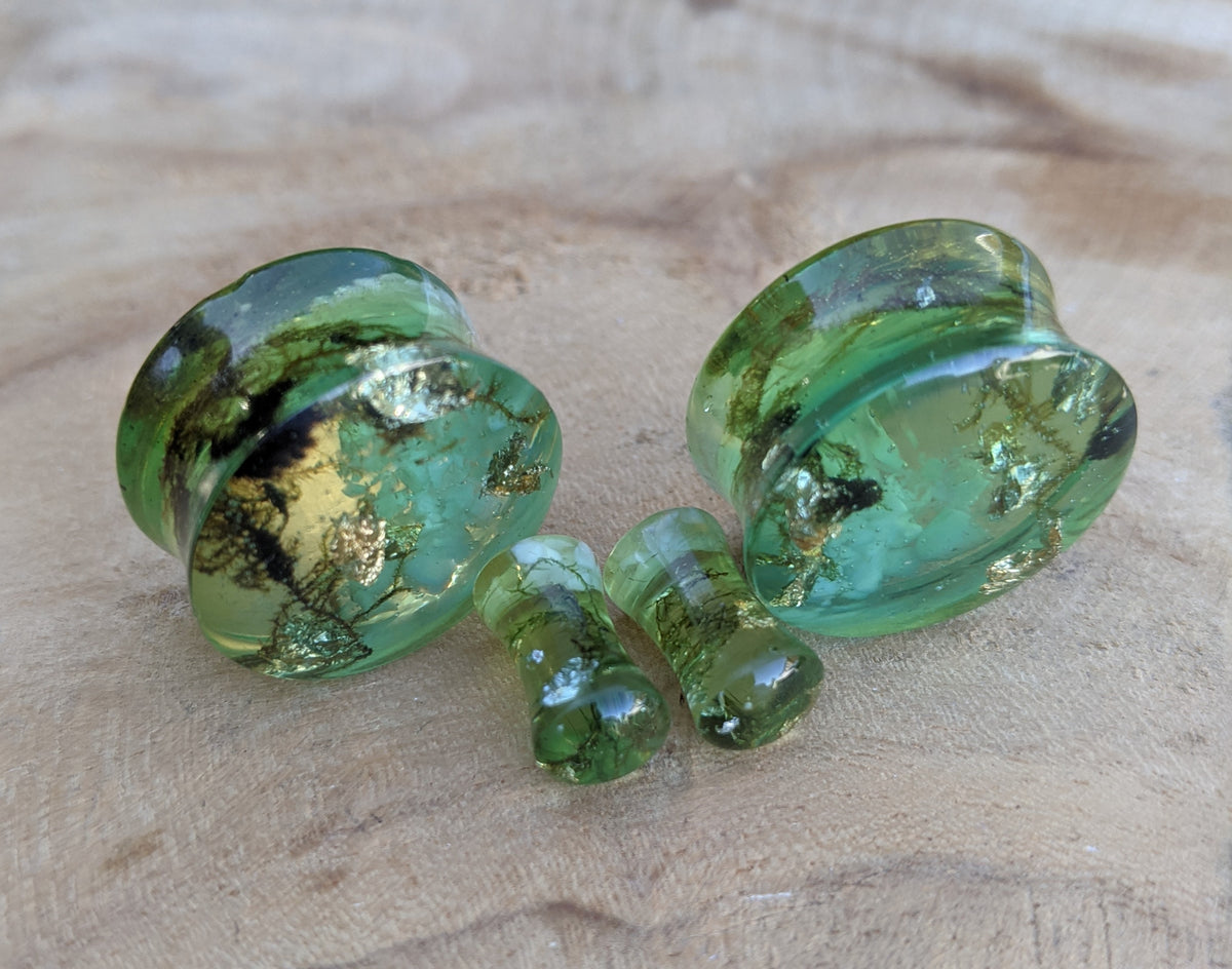 Artisan resin ear plugs with natural moss - EL-Creations
