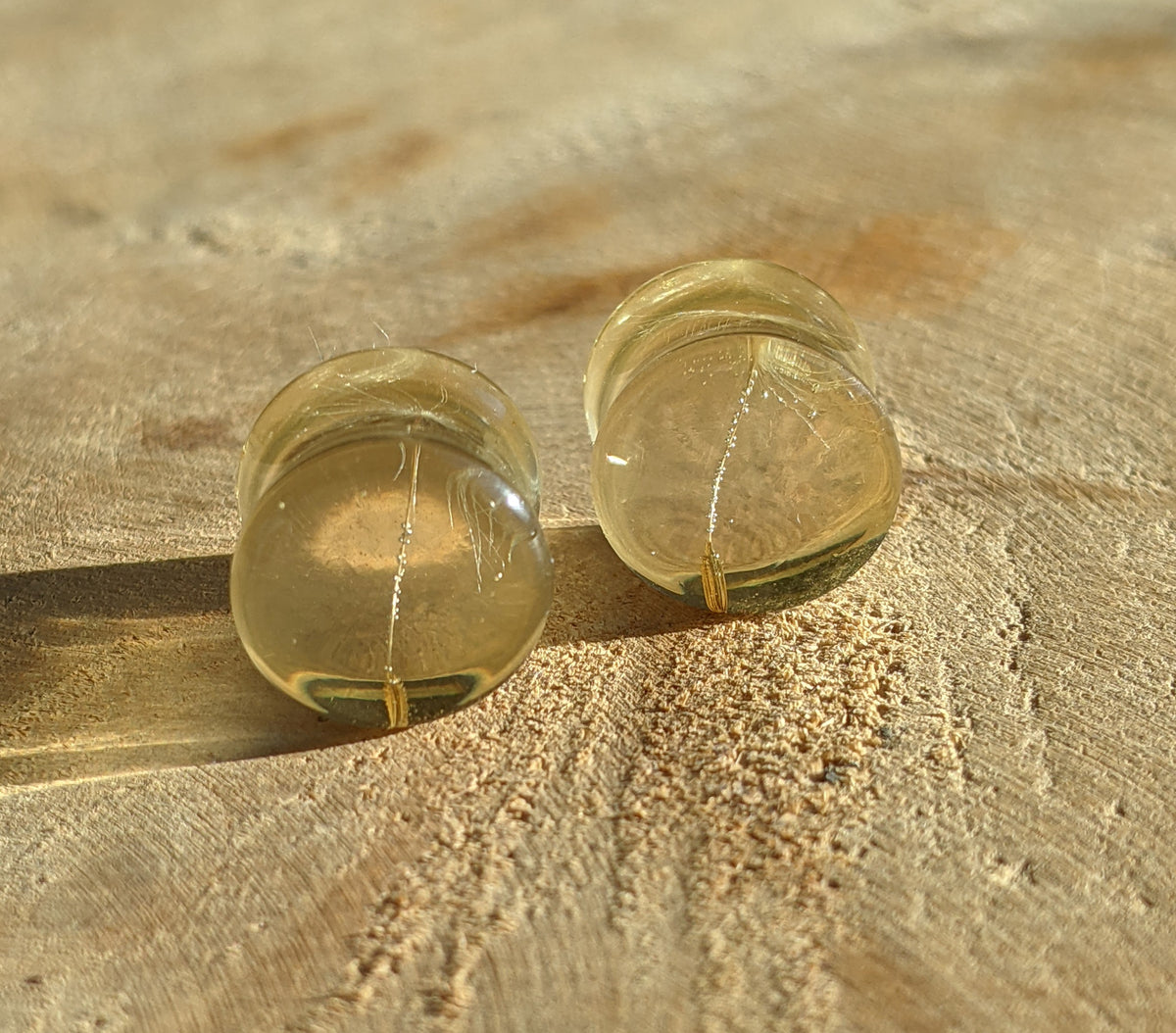 Handmade stretched ear plugs featuring real dandelion seed in resin EL-Creations