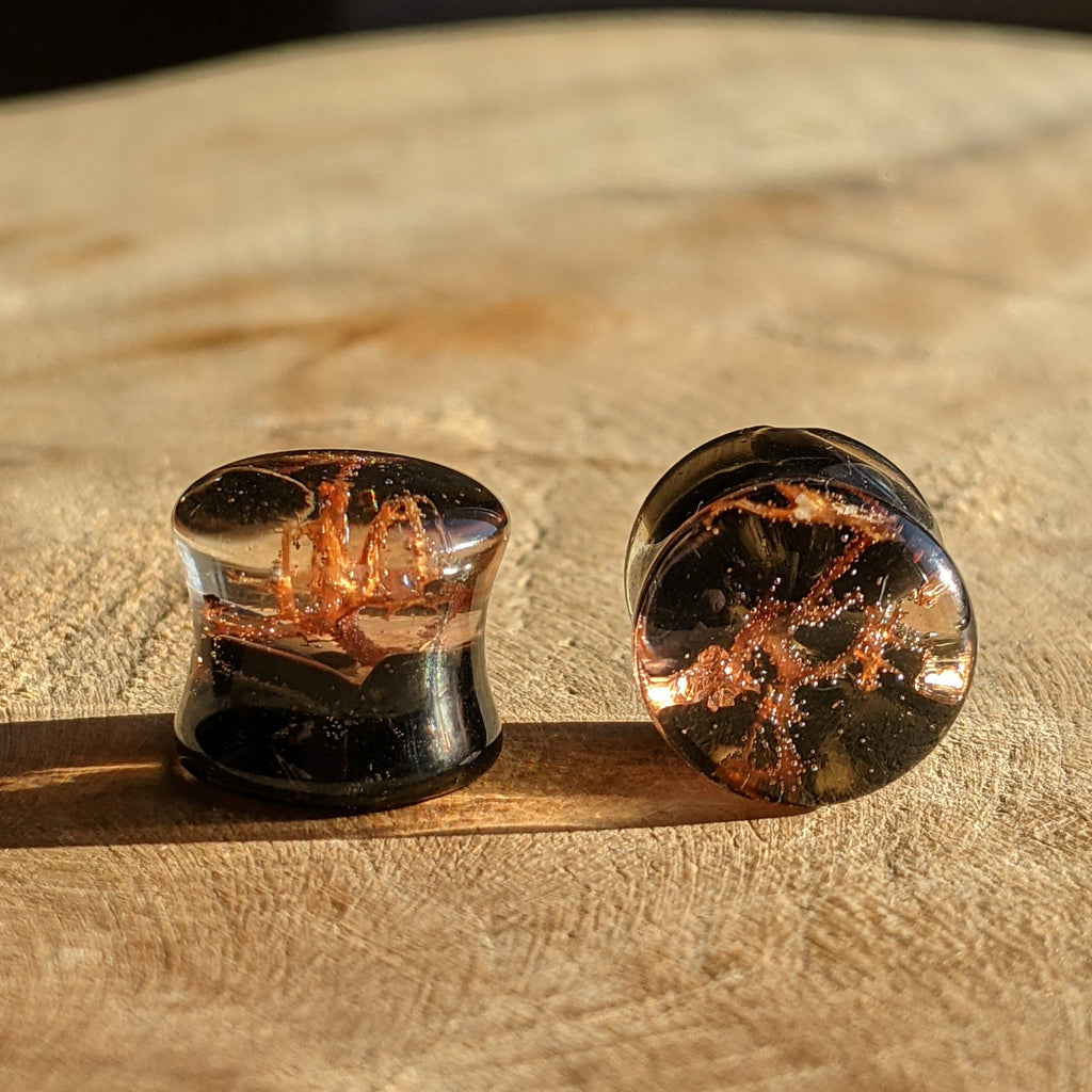 Obsidian Moss Copper Resin Plug Earrings