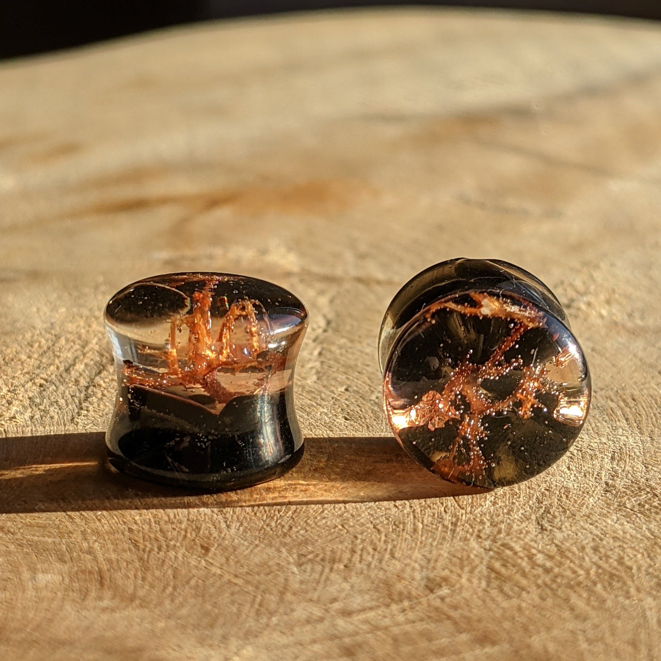 Obsidian Moss Copper Resin Plug Earrings