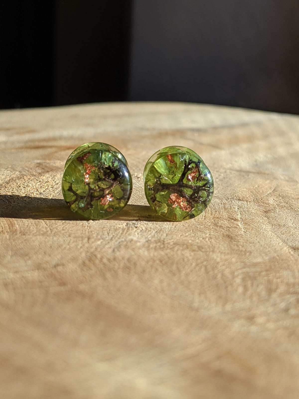 Forest inspired peridot ear gauges EL-Creations