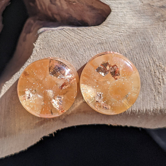 Real carnelian stone copper resin ear plugs handmade jewelry EL-Creations
