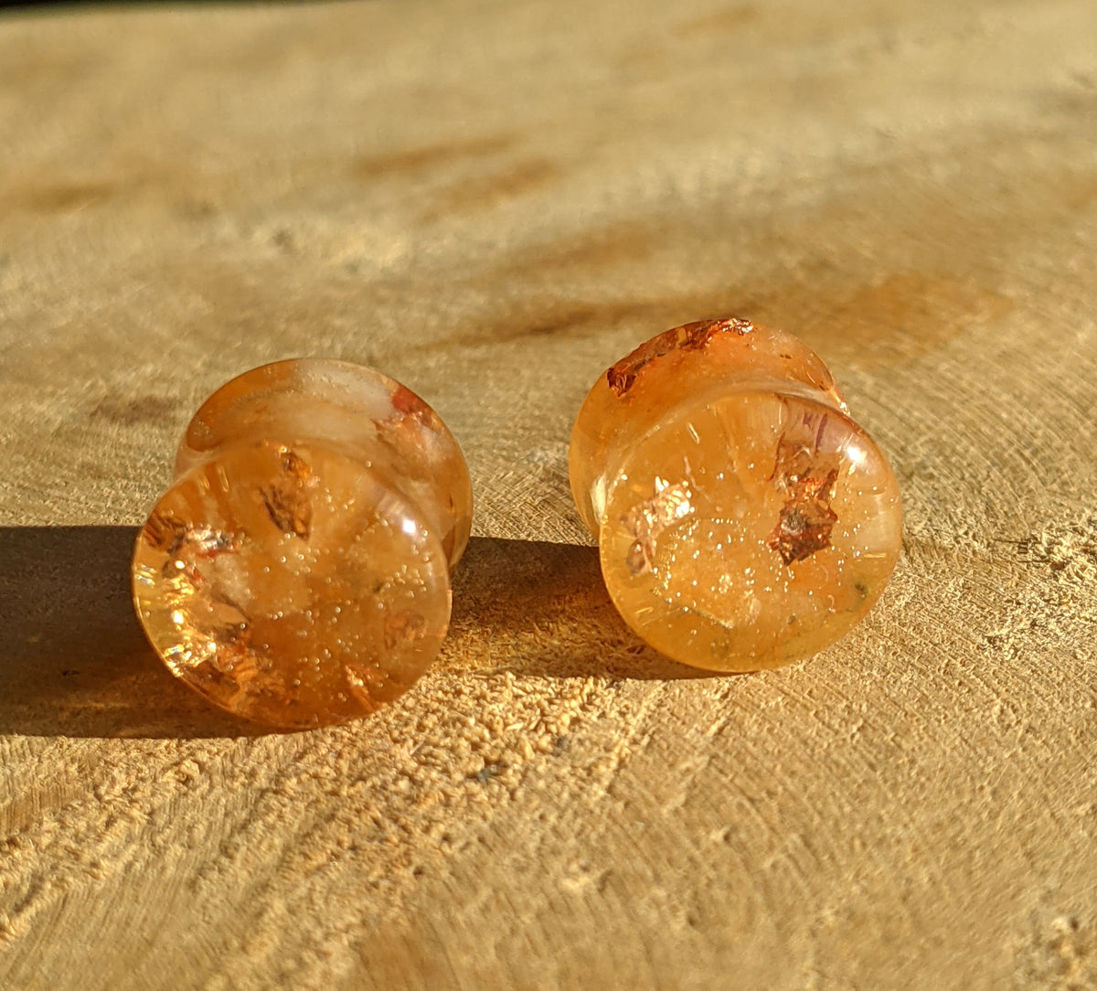 Carnelian gemstone resin ear gauges with copper details EL-Creations