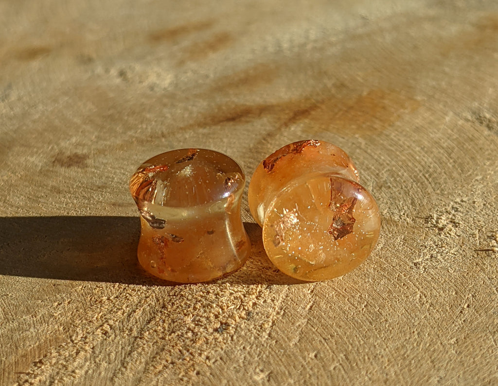 Carnelian Copper Resin Plug Earrings