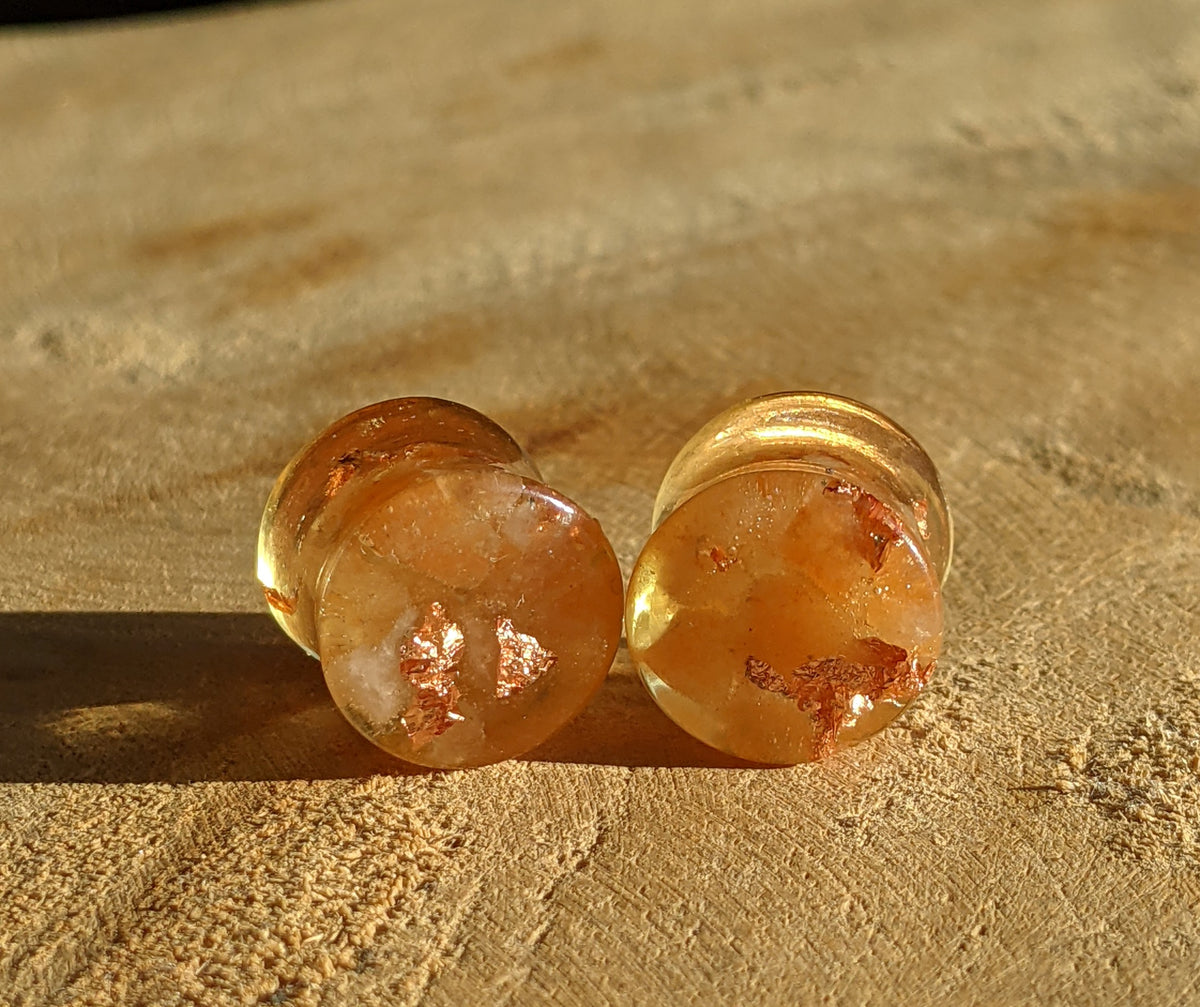 Unique gemstone ear gauge jewelry with copper flakes and resin EL-Creations