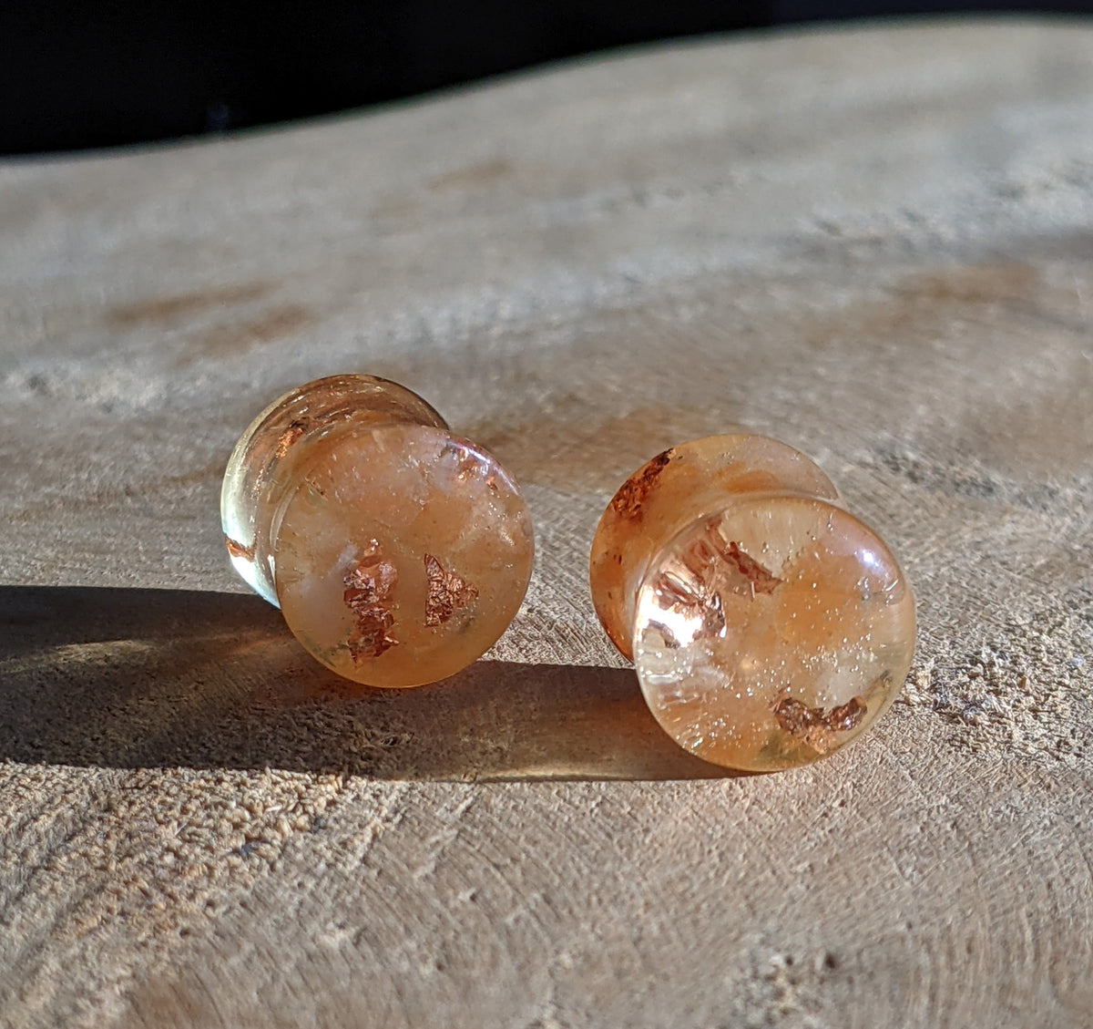 Handmade carnelian copper resin plug earrings collection EL-Creations