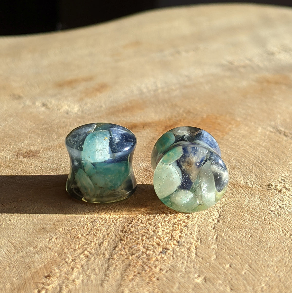 Blue lapis lazuli and amazonite ear plugs for stretched ears EL-Creations