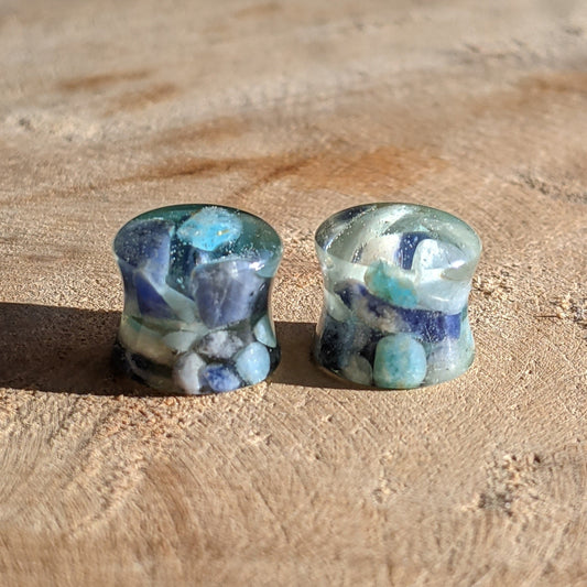 Lapis lazuli and amazonite resin ear plugs handmade gemstone jewelry EL-Creations